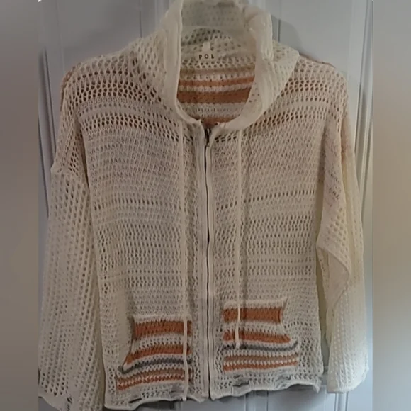 POL Women's Cream and Brown Open-Knit Cardigan - Picture 2 of 7